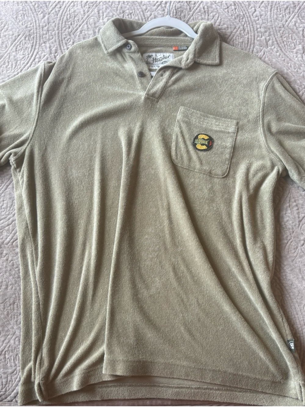 Howler Brothers Olive Green Terry Polo with Chest Pocket Patch
